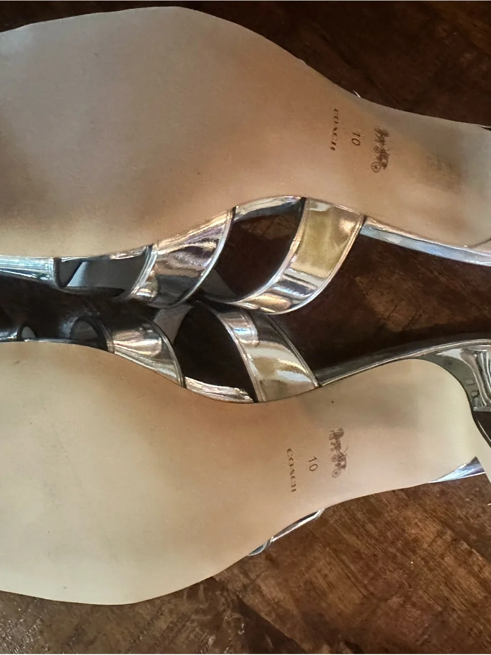 Coach Silver Metallic Knot-Detail Slide Heels